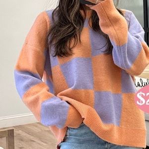 Checkered Sweater — Orange and Purple